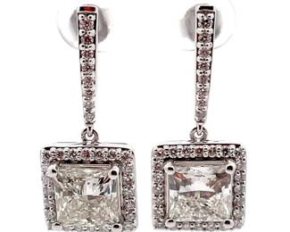 NEW! 7 Carat Diamond Pavé Halo Drop Earrings in 14k White Gold