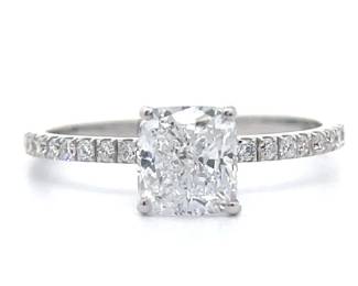 1 Carat Diamond Cushion Cut Pavé Halo Ring in 14k White Gold