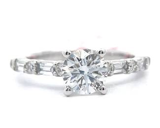 NEW! 1.53 Carat Diamond Round & Baguette Ring in 14k White Gold