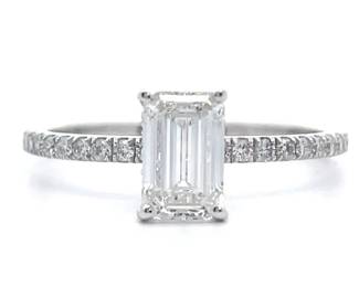 1.33 Carat Emerald Cut Diamond Hidden Halo Ring in 14k White Gold