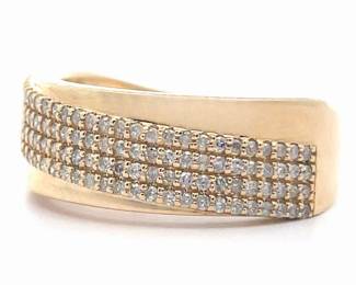 0.50 Carat Pavé Diamond Four-Row Geometric Ring in Yellow Gold