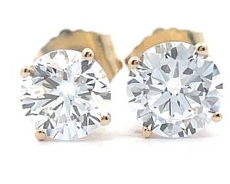 NEW! 1 Carat Diamond Round Brilliant Solitaire Stud Earrings in 14k Yellow Gold