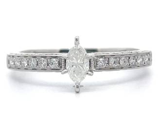 NEW! 0.50 Carat Diamond Marquise Center Channel Ring in 14k White Gold