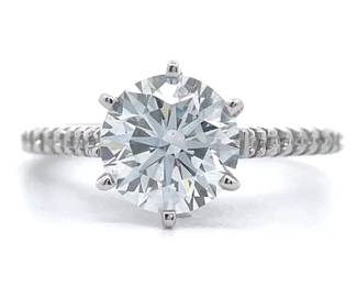 2.21 Carat Round Diamond Pavé Ring in 18k White Gold
