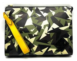 Fendi Green x Black Camouflage PVC Clutch Bag; Pre-Owned