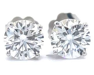 NEW! Scintillating 2 Carat Diamond Round Stud Earrings in 14k White Gold