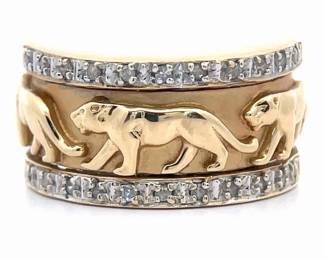 Pavé Natural Diamond Panther Estate Ring in 14k Yellow Gold