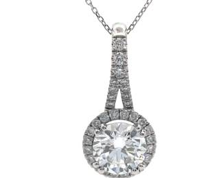 NEW! 1.22 Carat Round Diamond Halo Pavé Pendant Necklace in 14k White Gold
