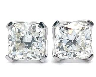 5.00 Carat Cushion Cut Diamond Stud Earrings in White Gold