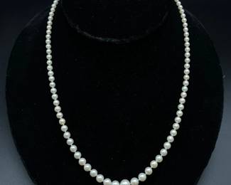 Calibrated White Cultured Pearl Single Strand Necklace w/ 14k Gold Clasp