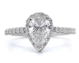 1.49 Carat Pear Diamond Halo Ring in 14k White Gold
