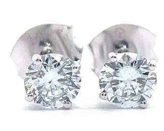 NEW! 0.75 Carat Diamond Round Brilliant Solitaire Stud Earrings in 14k White Gold