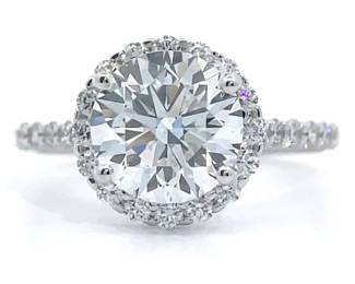 2.40 Carat Round Diamond Pavé Halo Ring in 14k White Gold
