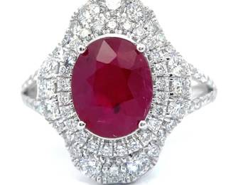 3.18 Carat Natural Ruby & Natural Diamond Platinum Ring