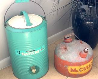 Vintage cooler and vintage gas can