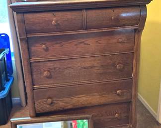 Antique oak high chest with mirror 