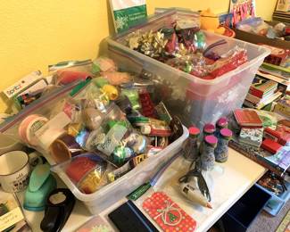 Crafts, mugs, ribbon and bows, crepe paper, toys, etc