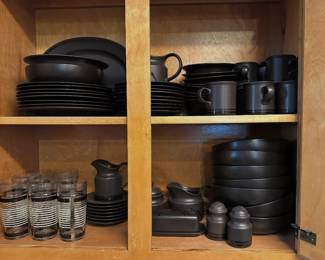 large set of Pfaltzgraff Midnight Sun pattern dinnerware
