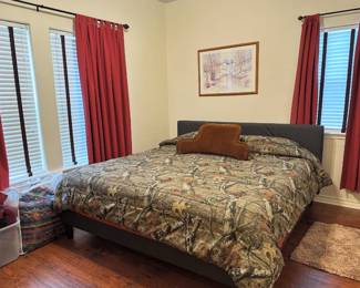 upholstered platform bed in grey