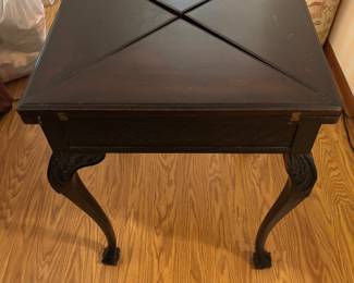 Edwardian Envelope Game Table with drawer. 21”x 21” x 29”t. Open 30”x 30”.        $ 650.00