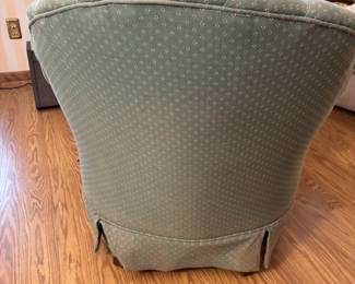 Green scalloped back arm chair. 31”w 22”d 31”t.                  
 $ 100.00