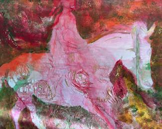Chappel Roan fan? 
“Pink Pony” by Alice Corn, Pensacola artist.
61”w 48.5”t or 5’x 4’ Large piece $600.00