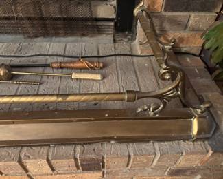 Victorian Revival Fleur De Lis,  Brass reticulate Fireplace Fender. 54”w 15”d 10”t  $ 180.00