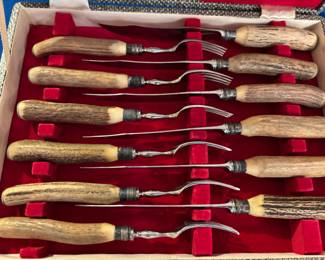 Stag Horn cutlery set service for 6 plus carving knife and fork.  