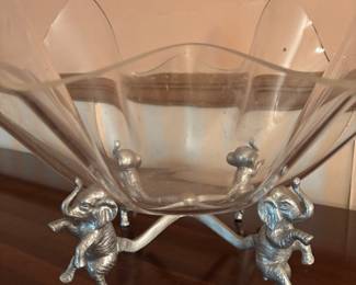 Silver elephants bowl & stand. 14.25”w 10.5”t 11” base.   $ 75.00