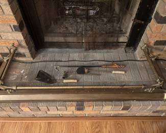 Victorian Revival Fleur De Lis,  Brass reticulate Fireplace Fender. 54”w 15”d 10”t  $ 180.00