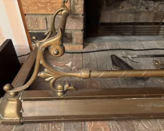 Victorian Revival Fleur De Lis,  Brass reticulate Fireplace Fender. 54”w 15”d 10”t  $ 180.00