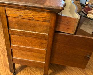 Antique Crest Line nightstand on castors.    32”w 18”d 30.5”t
$ 185.00