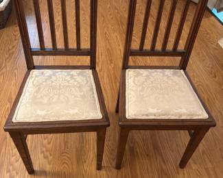 (2) Beige upholstered wood side chairs.
17”w 15.25”d 36” t
$ 75.00 pair