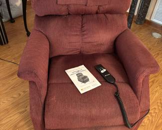 Burgundy Corduroy Power Lift Recline Chair by Golden. 31.5”w 31”d 38”t.         
