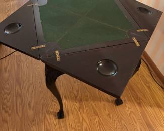Edwardian Envelope Game Table with drawer. 21”x 21” x 29”t. Open 30”x 30”.        $ 650.00