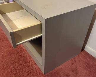 Grey laminate night stand with drawer.  20.25”w 17.75”d 20”t
$ 100.00