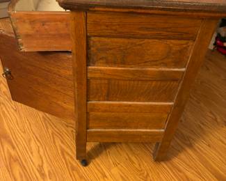 Antique Crest Line nightstand on castors.    32”w 18”d 30.5”t
$ 185.00