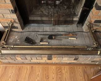 Victorian Revival Fleur De Lis,  Brass reticulate Fireplace Fender. 54”w 15”d 10”t  $ 180.00