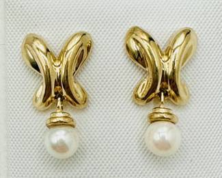 14KT Yellow Gold Pair Of Pearl Earrings "# 2179 Jewelry