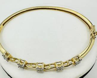 Natural Diamond Bangle Bracelet In 14KT Yellow Gold Jewelry