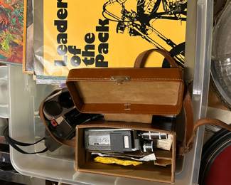 vinyl records, antique cameras