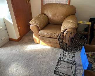 leather arm chair - two for sale same color, plant stand