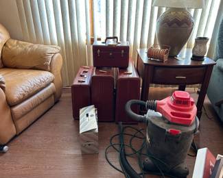 full set of old leather suitcases