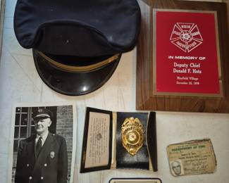 Vintage Fireman  Deputy Chiefs hat and retired badge