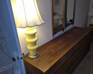 MCM table lamp and Merton Gershun Dillingham low boy dresser 