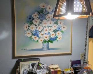 Lots of paintings - the lamp is for sale as well