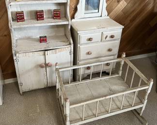 Some of the furniture available here is vintage children's.  This crib, dresser, and bookcase could use a bit of restoration, or leave it as-is.