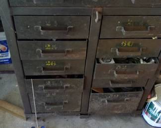 Vintage Metal cabinet with drawers. Solid Wood Top.