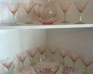 Beautiful Pink Pitcher, glasses, bowl, perfume bottles, trinket box