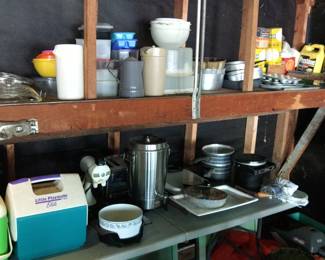 Garage - misc household, coffee pot, pans